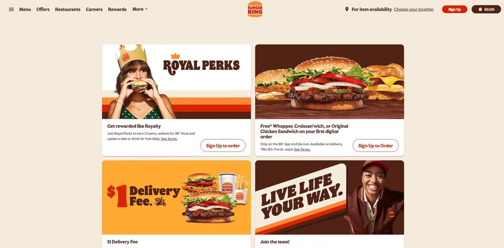 Burger King website has flat design example