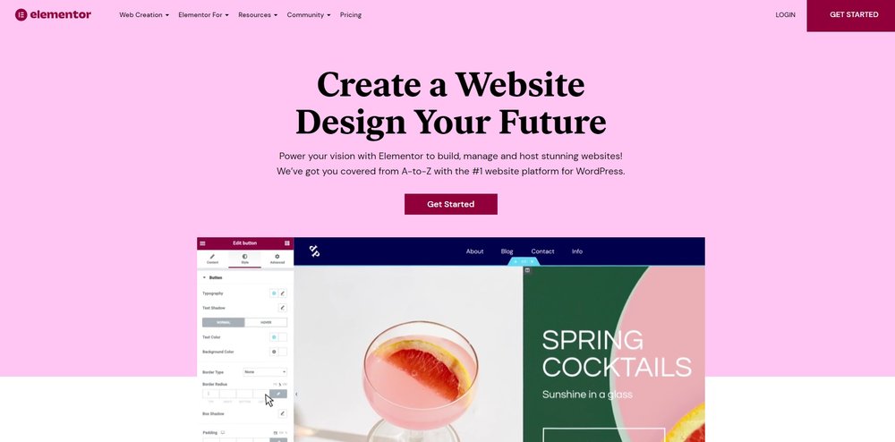 Elementor website has flat design example
