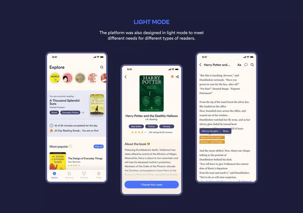 readn light mode screens