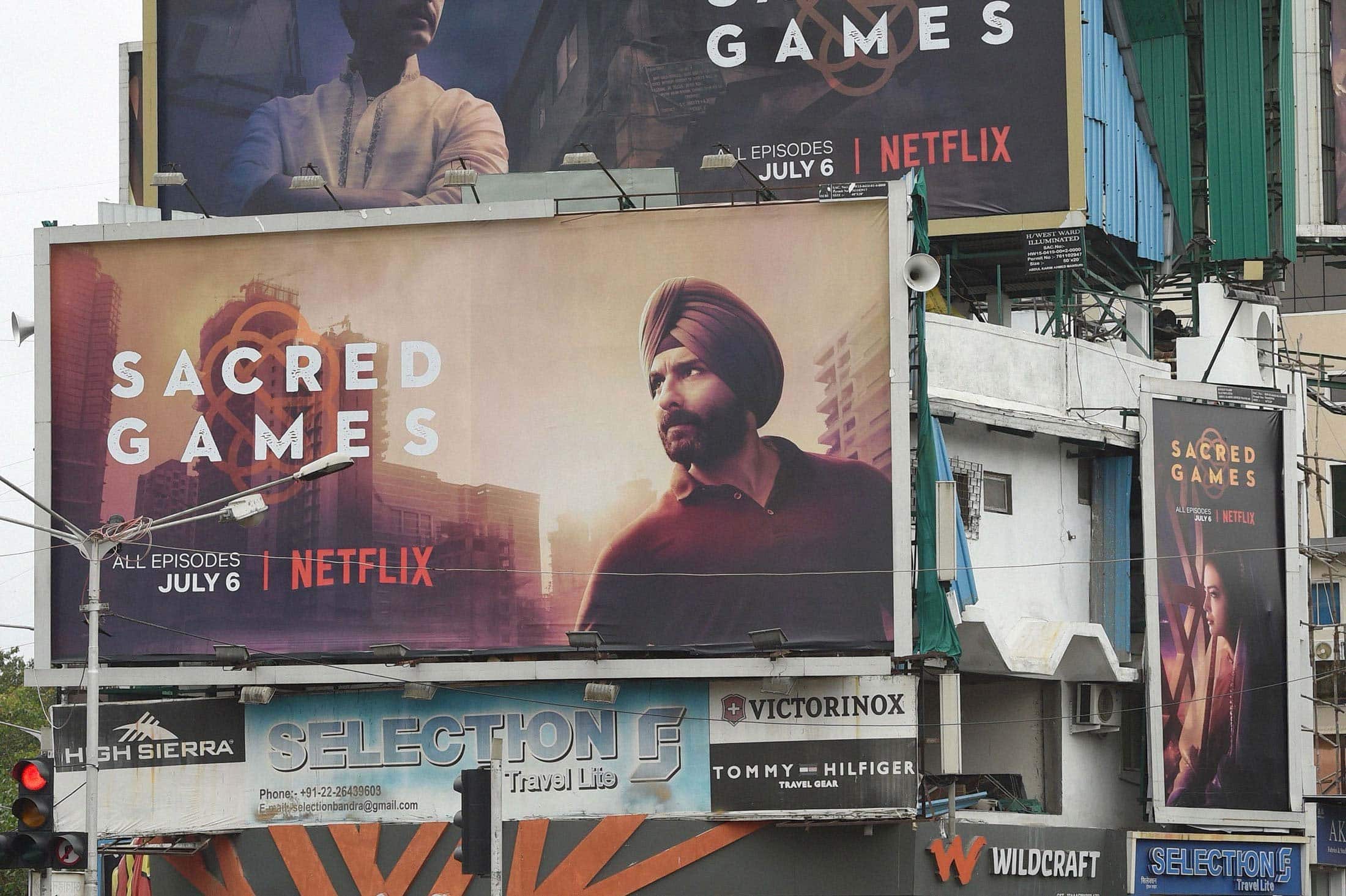 Billboard that shows Sacred Games, a very popular Indian series on Netflix