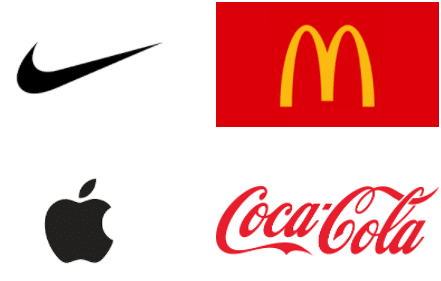Nike logo, McDonald's logo, Apple logo, Coca Cola logo