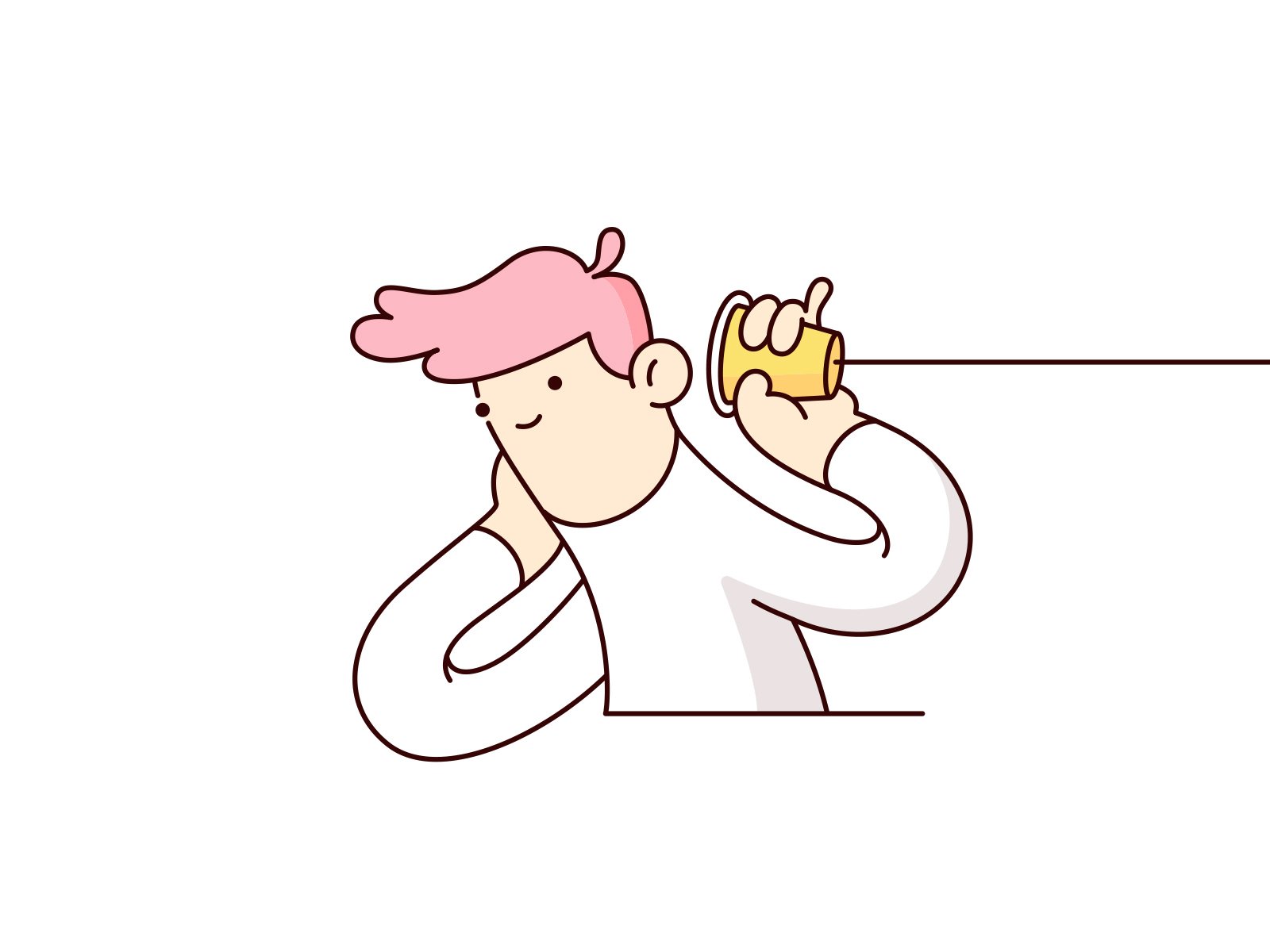 Animated image with a person holding cup phone in hand to the ear, which represents clear communication