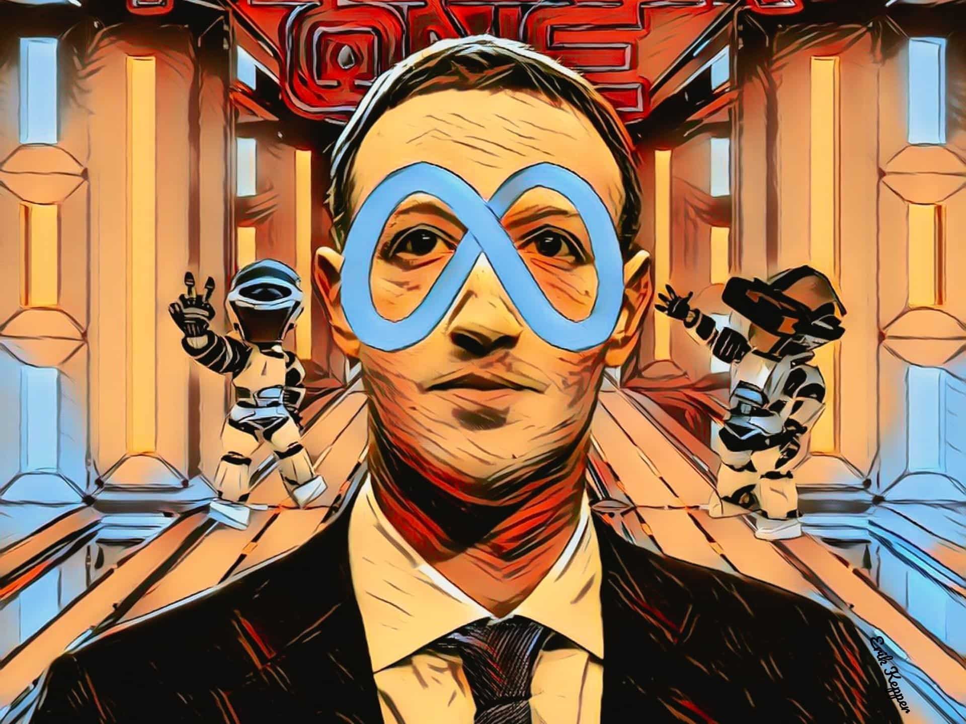 Mark Zuckerberg with Meta logo as a mask on his face