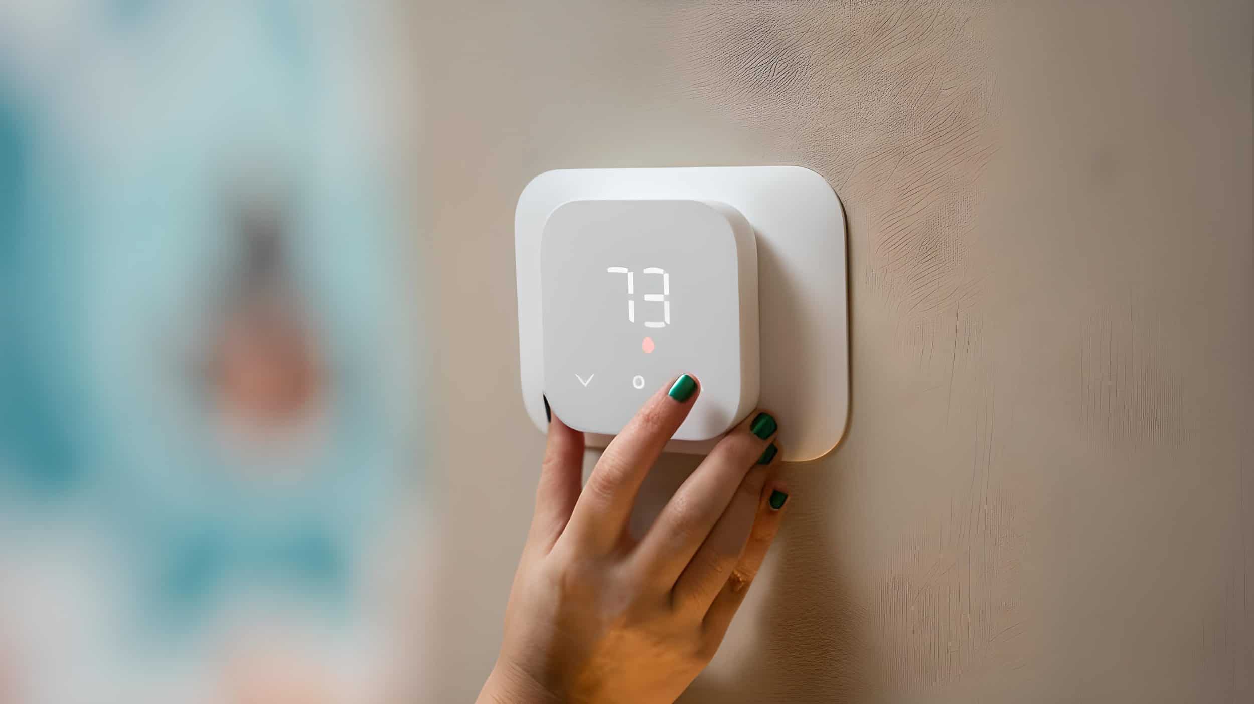 A person touching a modern thermostat, IoT and UX design